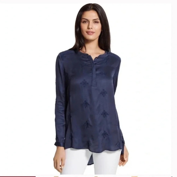 Chico’s Navy Blue Medallion Maggie Embroidered Tunic - Picture 1 of 9